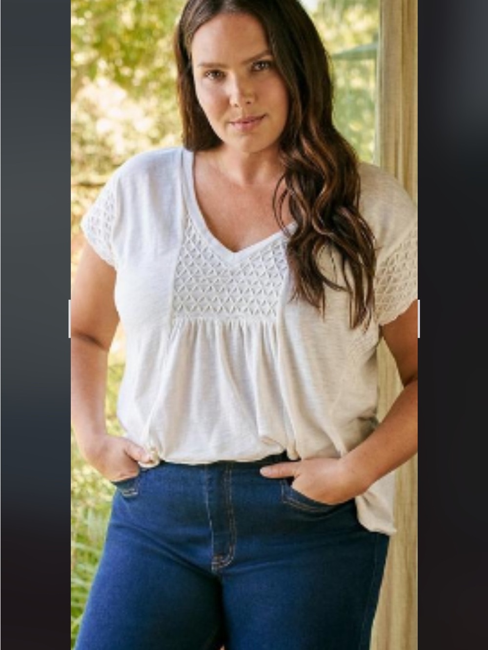torrid Cream V-Neck Smocked Tunic Blouse